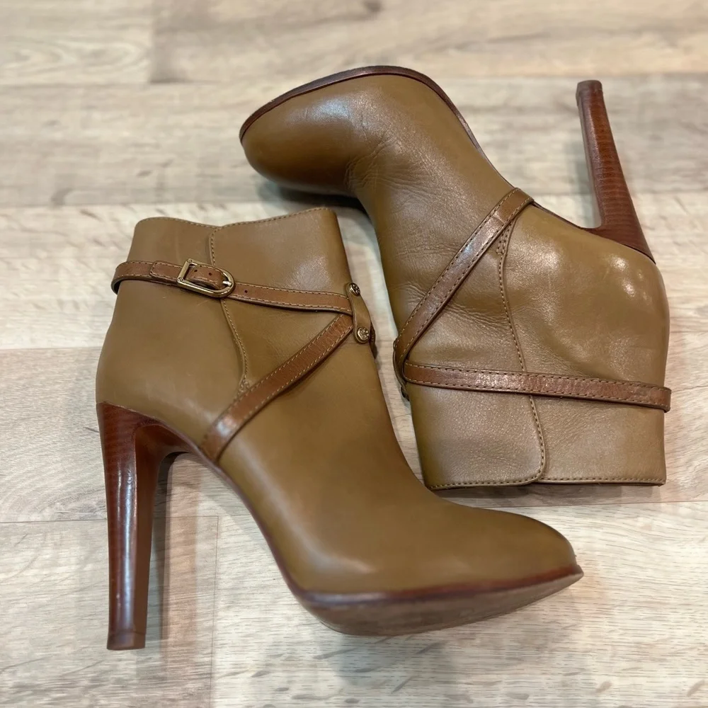 Tory Burch Cognac Dorese Leather Boot Bootie Sz 10